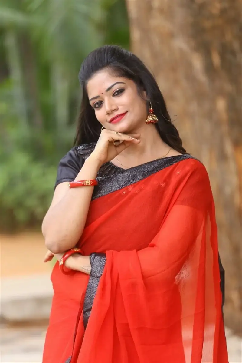 Telugu Girl Srujana in Red Saree